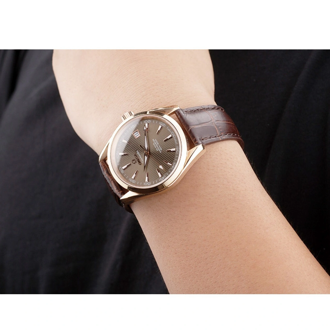 1014 Omega Swiss Seamaster Railmaster Brown Strap Brown Striped Dial